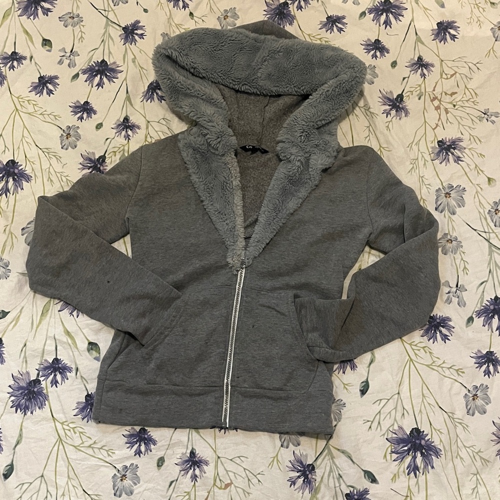 Custom Grey Zip Up Hoodie ๐งฅ โ Sherpa Lined Fall Jacket XS/S - Picture 3 of 8